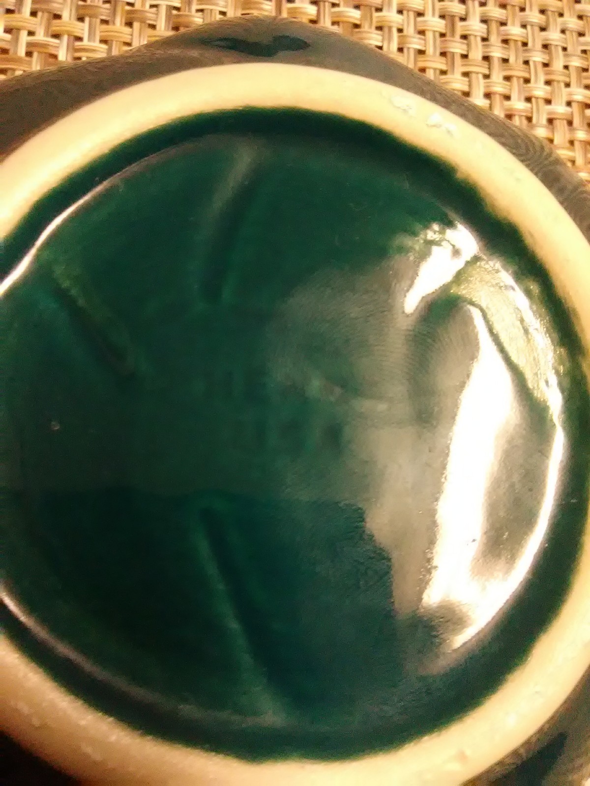 Henn Pottery Bluish green leaf bowl never used 2