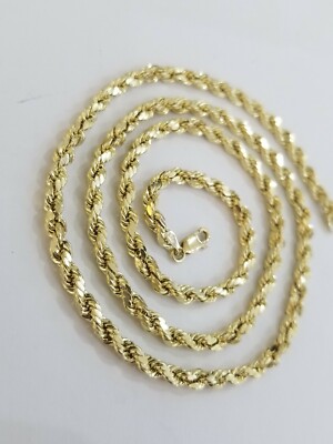 Pre-owned Globalwatches10 Real 10k Yellow Gold Rope Necklace Chain 30" 4mm Lobster Lock Men Diamond Cut