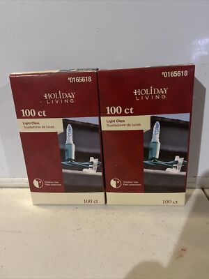 Holiday Living Outdoor Use 100 CT Christmas Light Clips 2 New Boxes 200 Total!