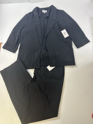 NWT CHAUS Women's 2PC Lined Black Suit Pants Size 10 & Open Blazer Size M
