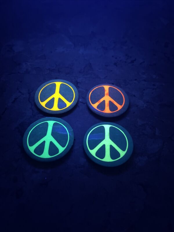 Vintage 1960s Lot Of 4 Psychedelic Peace Pinback Button Union Stamped JD Neon