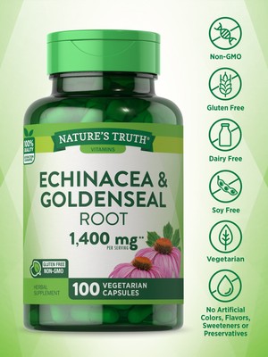 Echinacea Goldenseal 1400mg | 100 Capsules | Vegetarian | by Nature's Truth