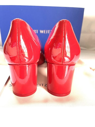 Pre-owned Stuart Weitzman Anicia 60 Tonal Women's Red Patent Cone Heel Pumps 39/8.5m