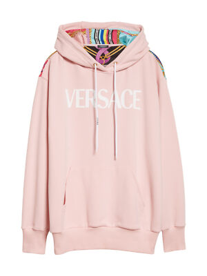 

Женский розовый худи с длинными рукавами и логотипом VERSACE на кулиске на манжетах и подоле