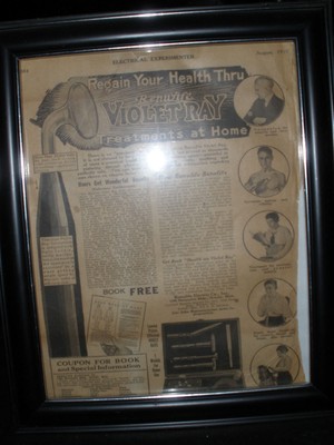 VINTAGE BARBER SHOP WALL ART- -FRAMED AD FOR VIOLETRAY TREATMENT 1912 - NO.91