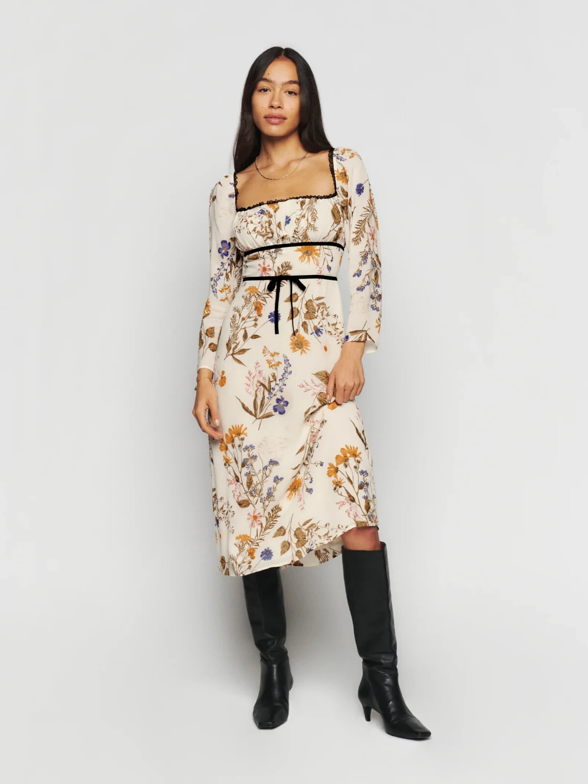 Pre-owned Reformation Pennie Floral Long Sleeve Midi Dress, Size 2, Frolic