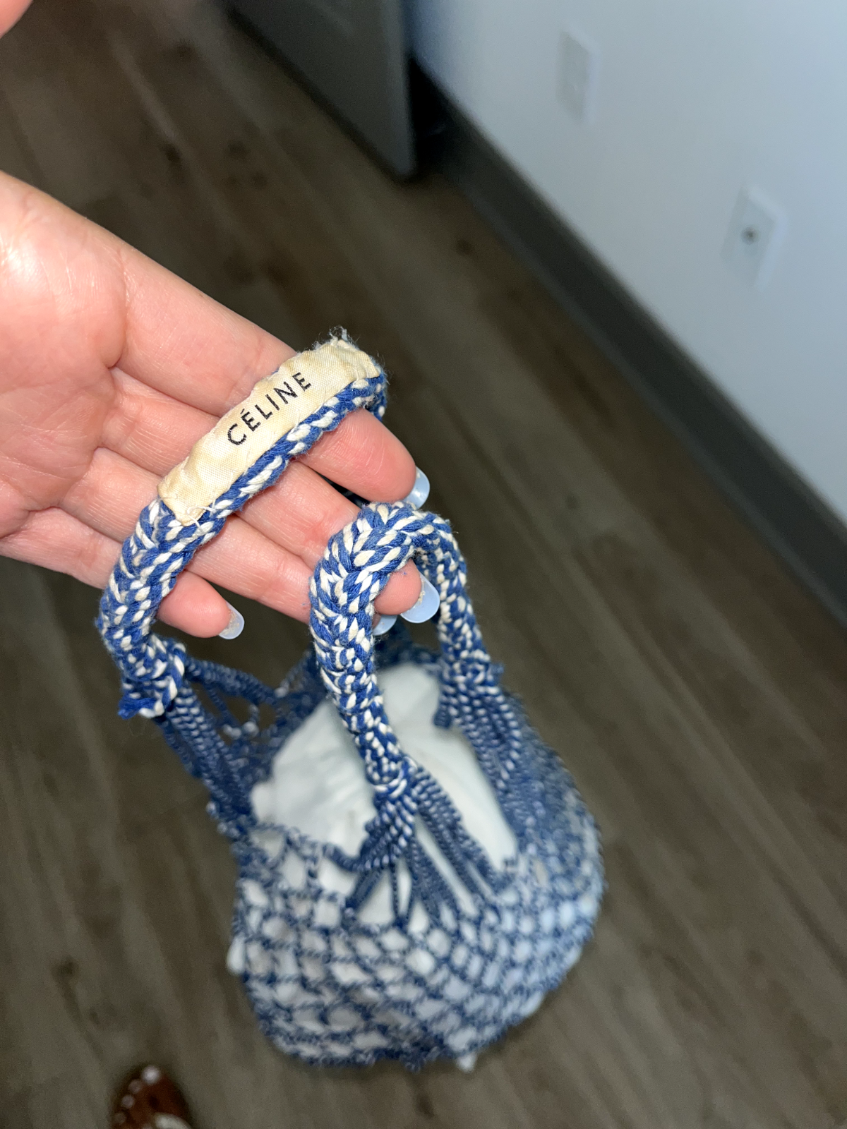 CELINE Blue and White Mesh Bag, Slightly Used | eBay