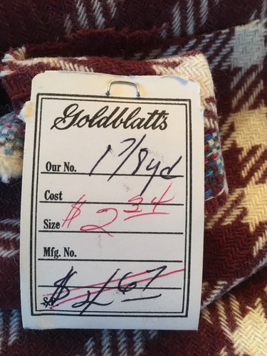 Vintage Wool Brown White Plaid Material Fabric Remnant Goldblatt’s