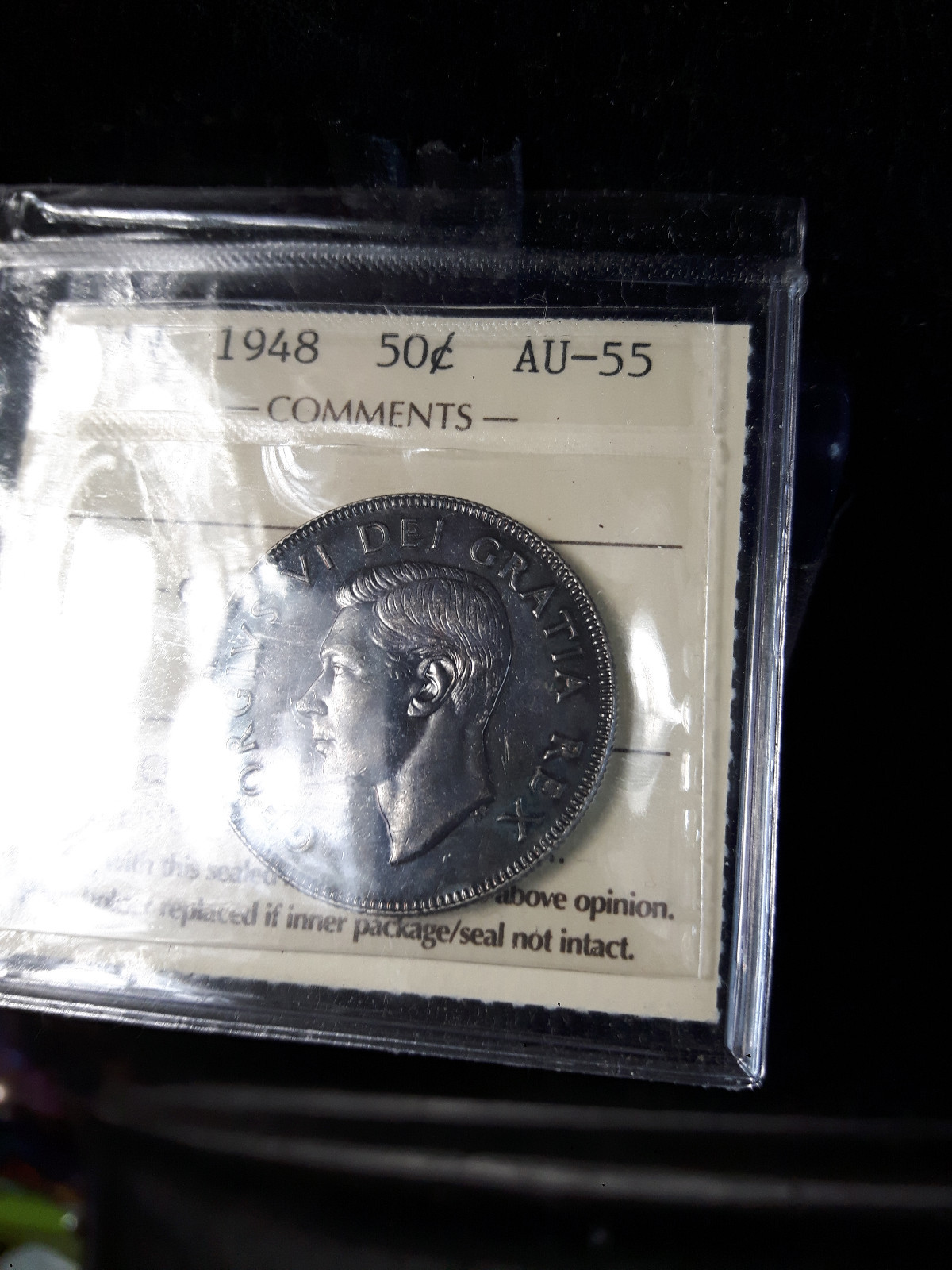 CANADA 1948 **SILVER HALF DOLLAR**   *ICCS AU-55*     *Rare Key Date*      Toned