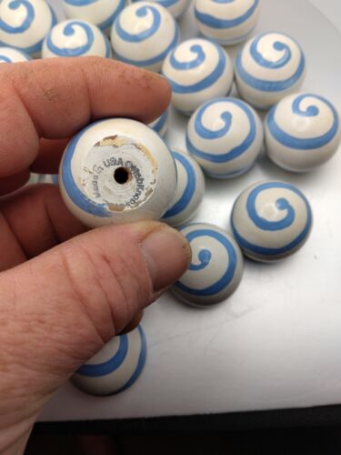  Lot Of 18 Hand Painted Knobs Drawer Cabinet. White/Blue. 
