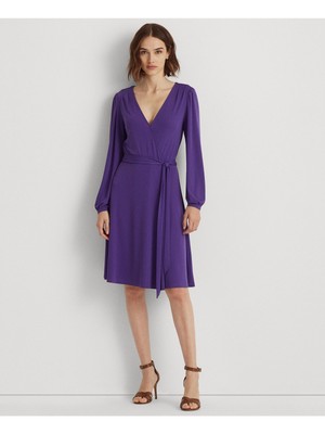 

LAUREN RALPH LAUREN Фиолетовое женское платье с длинными рукавами до колен и искусственным запахом, Фиолетовый