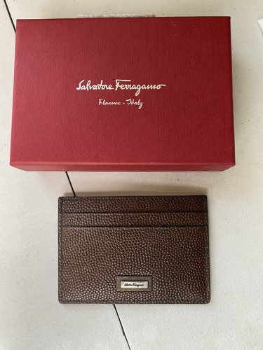 Pre-owned Ferragamo Salvatore  Pebbled Leather Card Holder Brown Box Id $350 Logo
