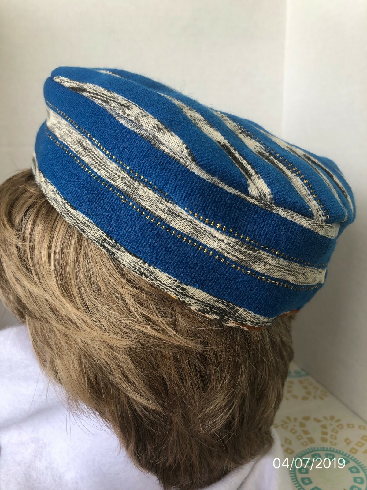 Vintage Ethnic Hat Prayer Beanie Boho Cap Reversible Kufi Mayan Hand Woven Look