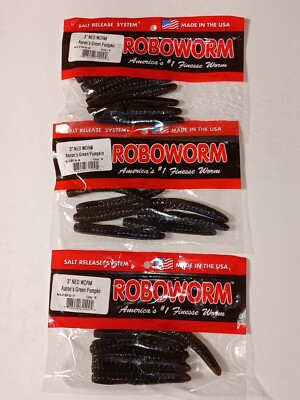 3 Packs Roboworm 3'' Ned Worm  Aaron's Green Pumpkin