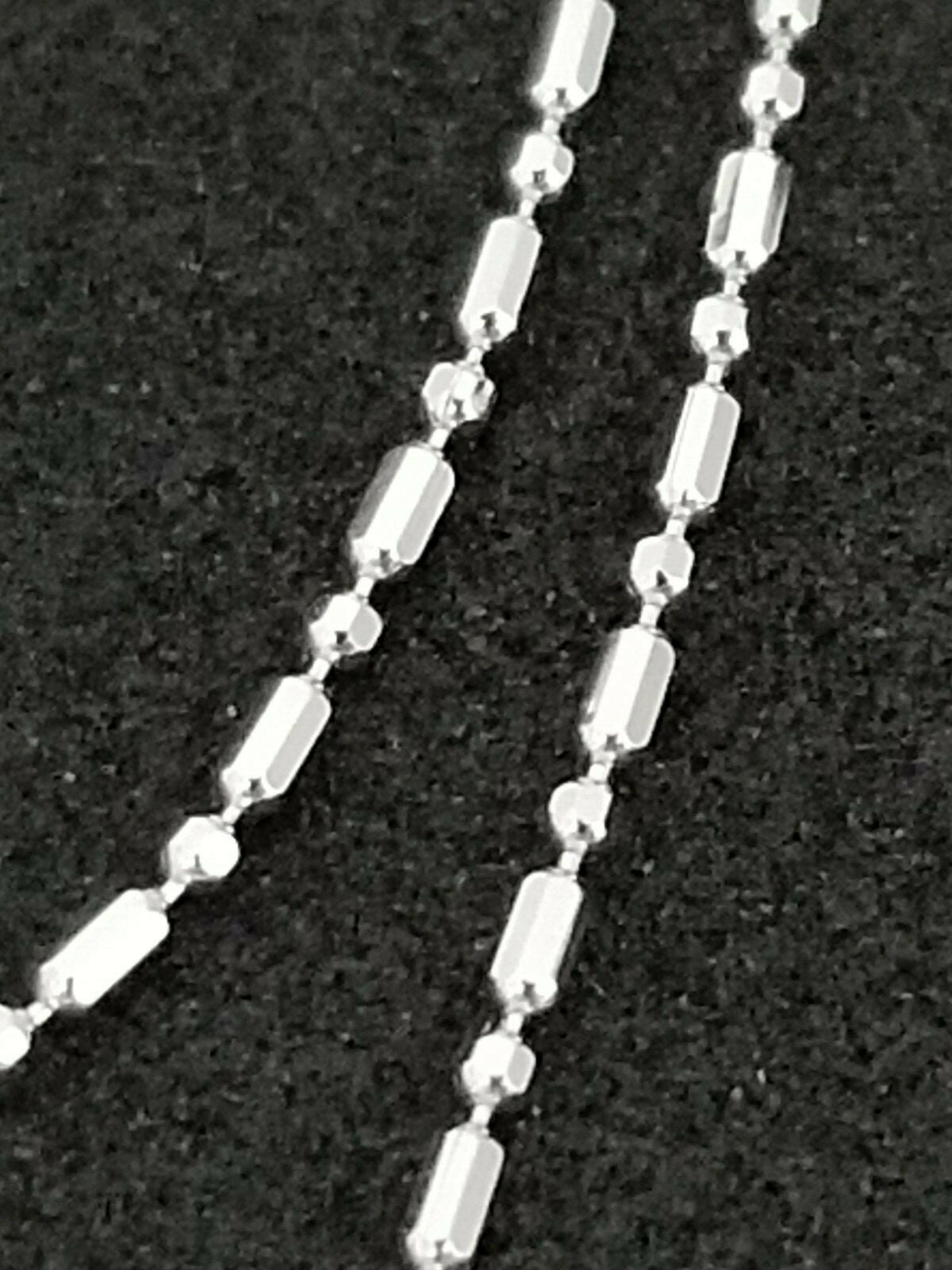 Pre-owned Teachers Jewerly 14k White Gold Bead Ball Chain 18" Round N Rectangle Diamond Cut Beads Necklace