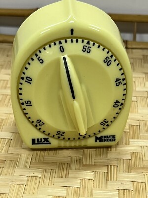Vtg 1950s MCM Yellow Lux Minute Minder Kitchen Timer Atomic Retro Rocket Dial