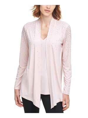 

CALVIN KLEIN Женский розовый многослойный топ со стразами и длинным рукавом с V-образным вырезом Размер