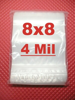 20 Reclosable Zip-Lock Storage Bags 8''x 8'' Clear 4 Mil 1 Quart Size 8x8