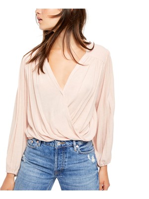 

Женский розовый текстурированный топ с запахом и длинными рукавами FREE PEOPLE