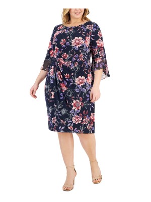 CONNECTED APPAREL Womens Navy Side Tab Overlay Skirt Pullover Dress Plus 20W