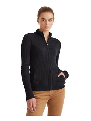 

LAUREN RALPH LAUREN Женский кардиган темно-синего цвета с отделкой на молнии и длинными рукавами с воротником-стойкой, Navy