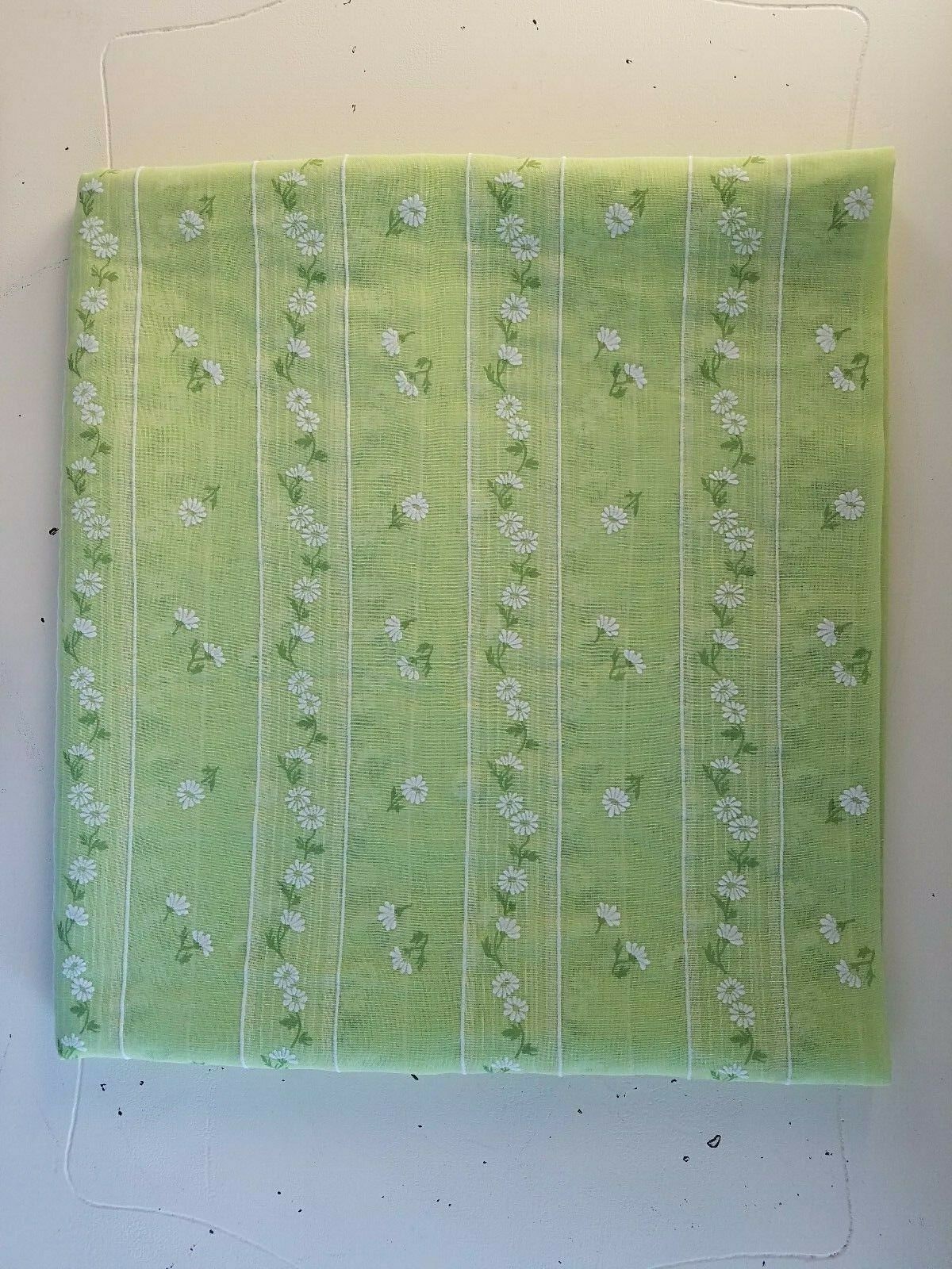 NOS Vintage 1960's Lime Green Sheer FLOCKED DAISY Flowers Fabric ~ 2.5 yds