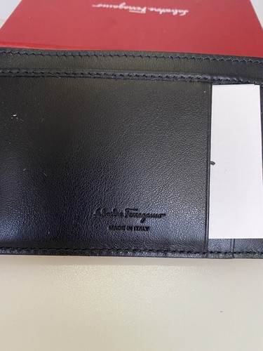 Pre-owned Ferragamo Salvatore  Black Leather Card Holder Plaque Box Id $350 Logo Gancin