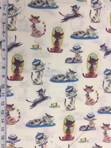Michael Miller FUNNY CATS  Cotton Fabric Retro Inspired Kitty D#CS4054 1/2 Yard