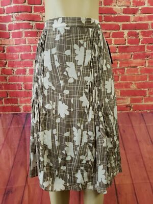 I.e. biege brown floral Pleated print Silk sheer women's Size 10 skirt NEW!