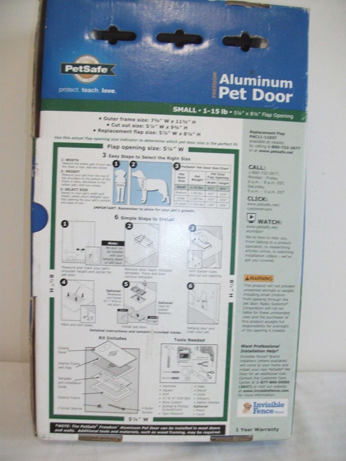 PET SAFE ALUMINUM PET DOOR SMALL 1 TO 15 LB FLAP OPENING Q2-7