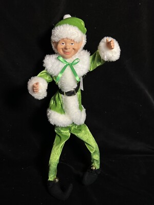 NEW CHRISTMAS PIXIE ELF 15'' DECORATIVE GREEN WIREFRAME DOLL - ST. PATRICK ELF