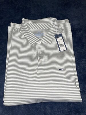 Vineyard Vines Winstead Performance Stripe Sankaty Polo Shirt Gray XXL