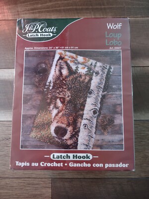 J. & P. Coats Latch Hooks: Wolf Design: Sealed In Box: 24'' X 36''