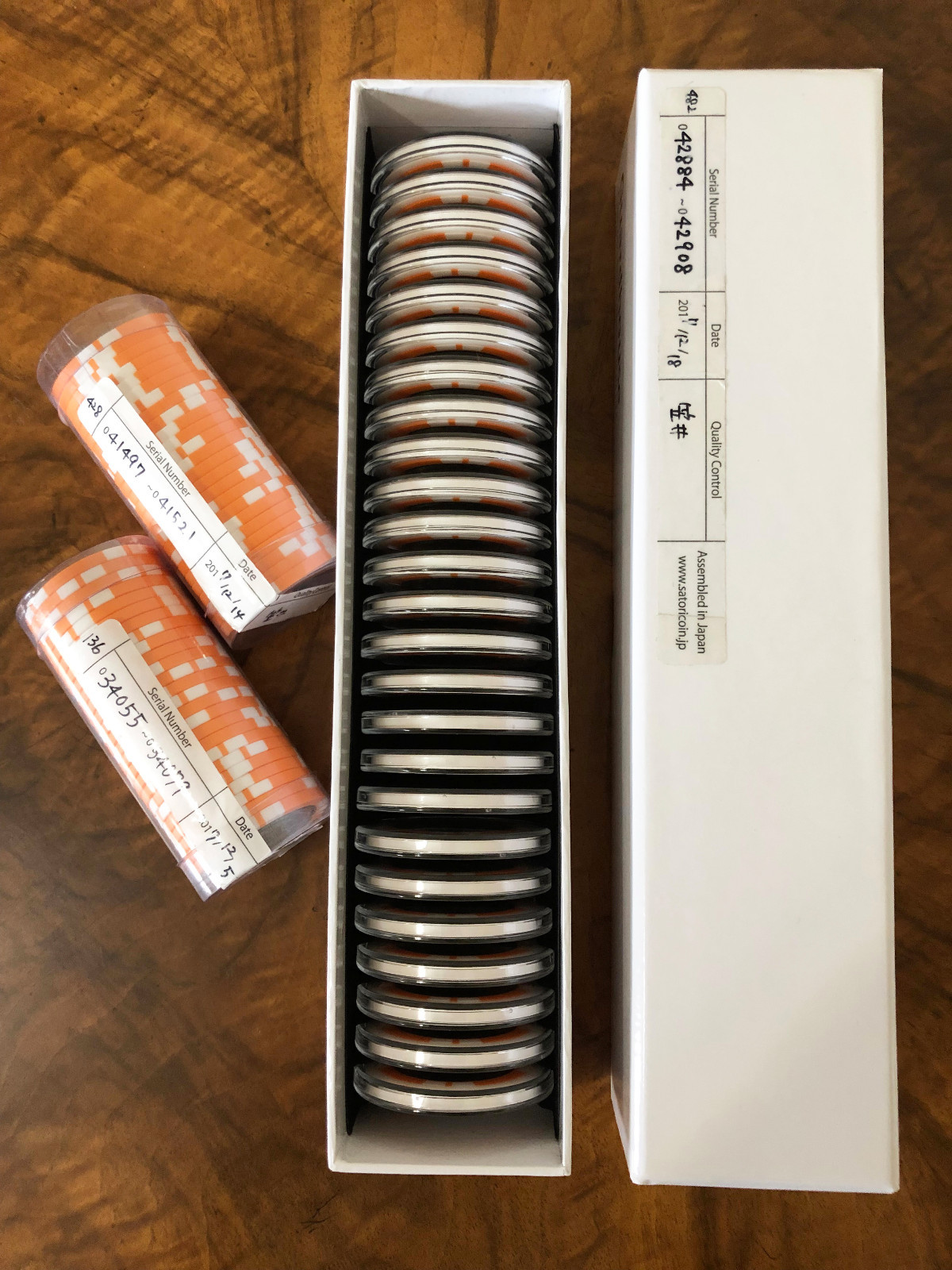 RARE 1st Edition PRE-Fork Satori Roll 25 BTC Bitcoin Chips Coins + Storage Box