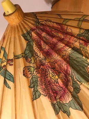 Vintage Chinese China Hand-Painted Paper Bamboo Umbrella #1 birds flowers 15