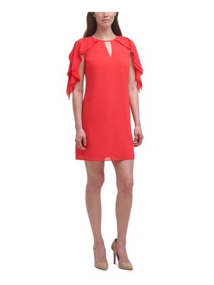 

Женское короткое платье VINCE CAMUTO с коралловыми пуговицами и застежкой на шею с развевающимися рукавами, Коралл