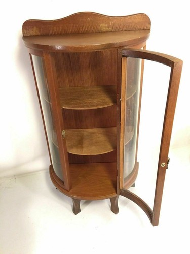 Miniature Curved Glass Wood Curio Vintage Tabletop Knick Knack Hang Display Case