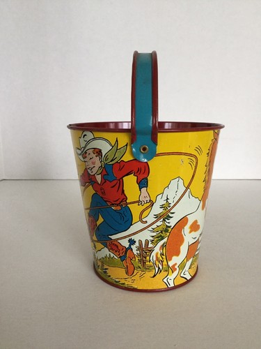 Vintage Ohio Art Co. Small Tin Litho Sand Pail, Western Theme