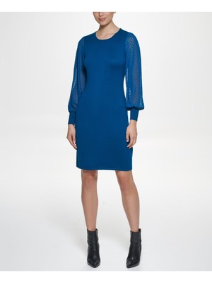 

Женская эластичная блузонка DKNY в рубчик с круглым вырезом и рукавами до колен, одежда для работы