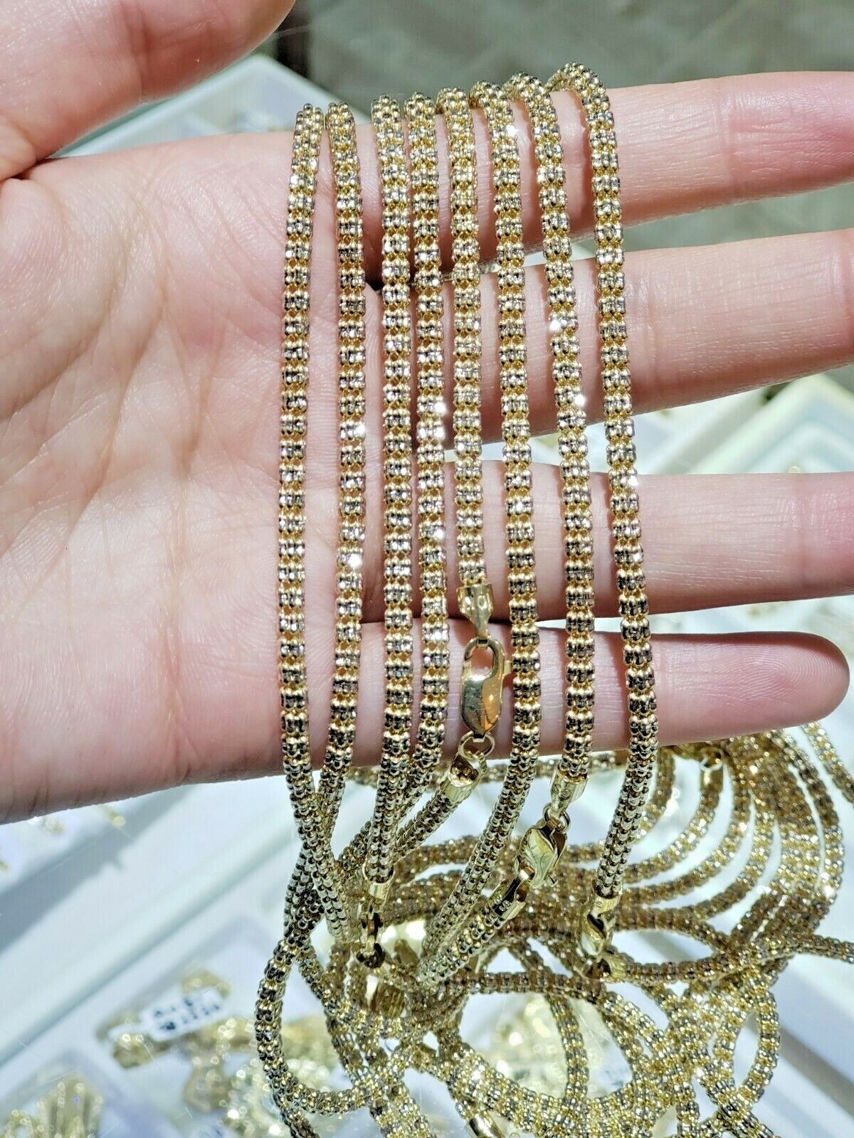 Pre-owned My Elite Jeweler 10k Yellow Gold Tennis Chain Necklace 24" 4mm Diamond Cuts Design, Real Gold