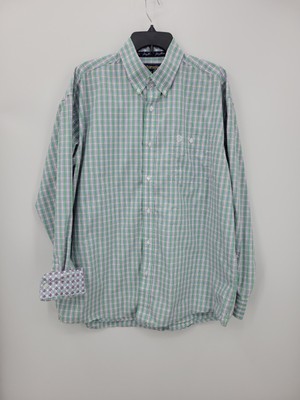 Wrangler George Straight Shirt Mens XL Green Purple White Plaid Flip Cuff