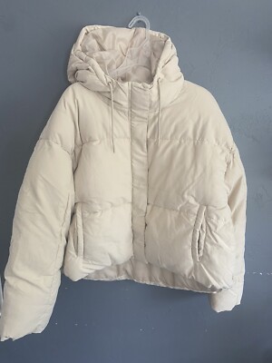Pretty Little Thing Tall Stone Recycled Hooded Puffer Jacket Women's Size US12