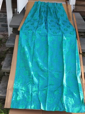 4 Panel 93x39 PEACOCK EDWARDIAN BLUE GREEN BROCADE FABRIC DRAPERY Design Textile