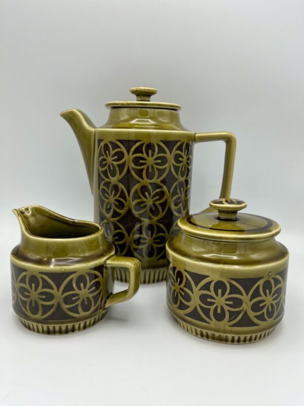 Royal Sealy Ceramic Coffee Pot - Sugar & Creamer |Avocado Green | Mcm Coffee Set