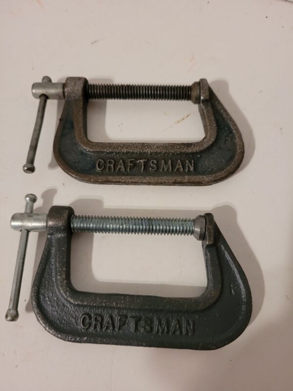 Vintage Lot Of 2 Craftsman Malleable Steel C-Clamp Screw Clamp 2” USA