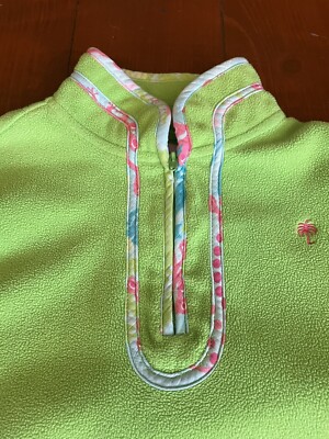 Lilly Pulitzer Girl s Popover 1/4 Zip  Lime Green / Fleece  Top Sz  12 EUC