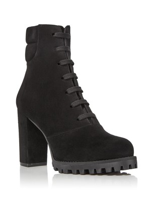 Pre-owned Stuart Weitzman Womens Black Cyler Toe Block Heel Leather Combat Boots 5.5 M