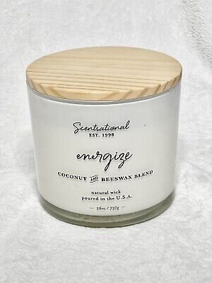 Scentsational Candle Coconut Beeswax Blend Energize Scent 26 oz Three Wick New