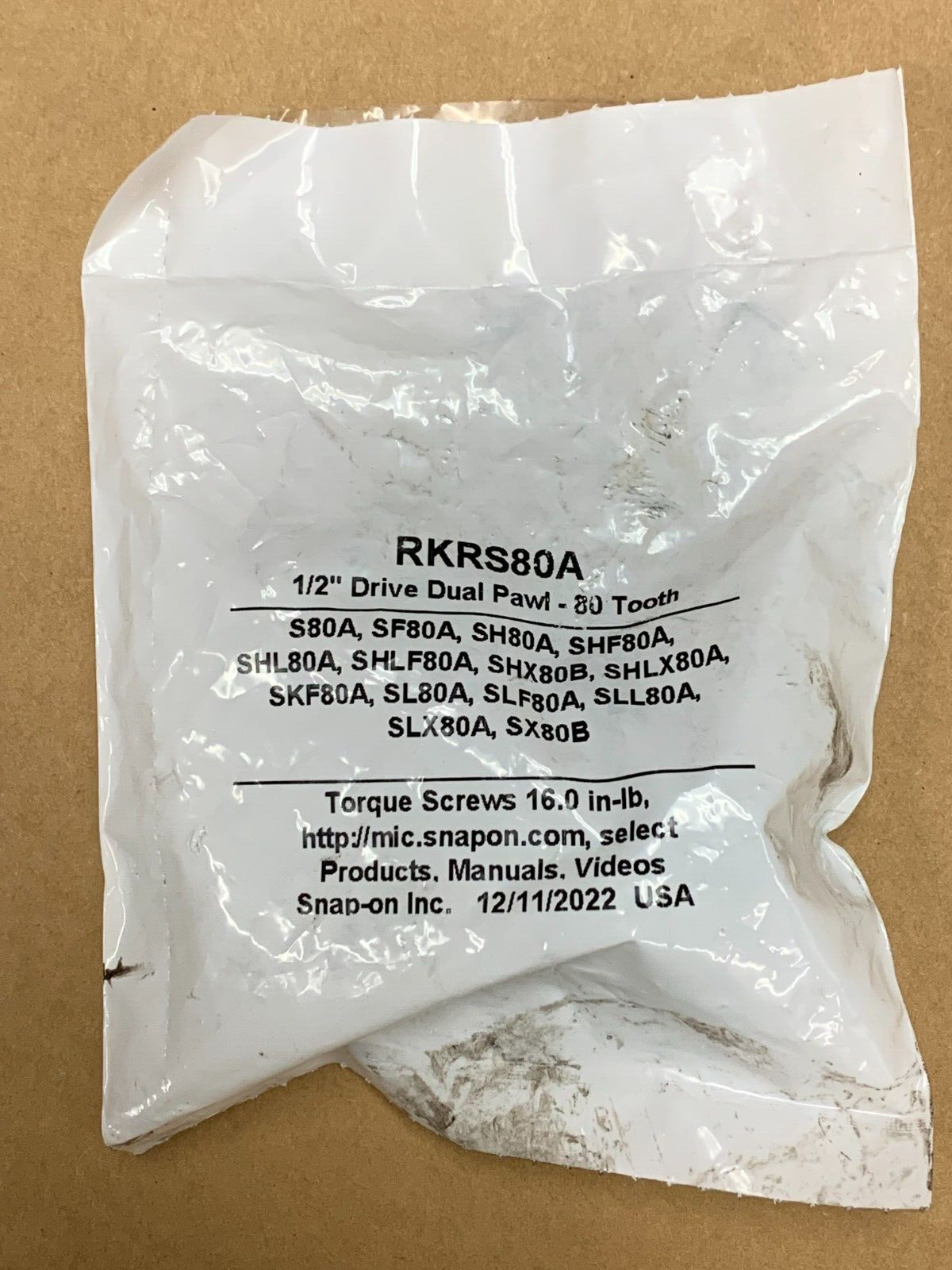 NEW Snap On Tools 1/2” Drive Ratchet Repair Kit RKRS80A -80 Tooth  FREE shipping