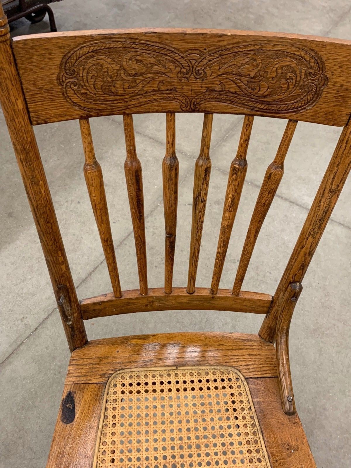 Vintage Wood Kitchen Table Chair Wooden Seat Dowel Antique Gingerbread